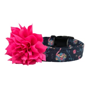 Floral Flamingo Dog Collar with 3&quot; Hot Pink Dog Collar Flower