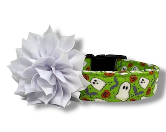 Halloween Dog Collar, Dog Collar for Halloween with Flower, Ghost and Pumpkin Halloween Dog Collar, Ghost Dog Collar, Halloween Bats