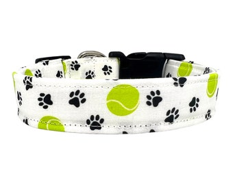 Tennis Ball & Paw Print Dog Collar
