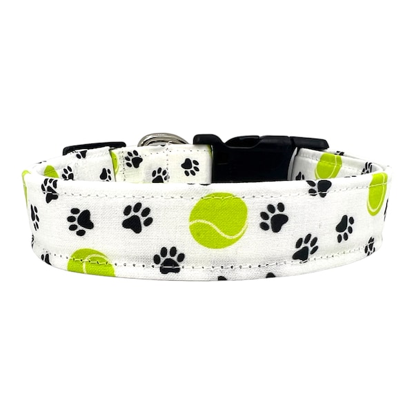 Tennis Ball & Paw Print Dog Collar