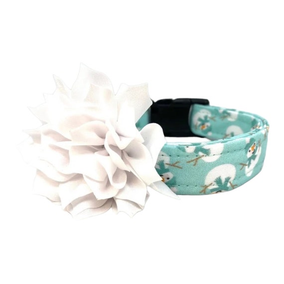 Christmas Snowman Dog Collar With White Dog Collar Flower