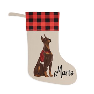 Dobermann-kerstsok, gepersonaliseerde Dobermann Buffalo geruite kerstsok, Dobermann-sok, kerst Dobermann, Dobermann-hond afbeelding 2