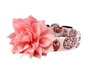 Dog Collar, Valentine's Day Dog Collar, Donut Valentine's Day Dog Collar with 3" Light Pink Flower, Valentine's Day Collar, Donut Dog Flower