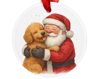 Golden Doodle Christmas Ornament, Santa and Dog Ornament, Christmas Golden Doodle Ornament, Santa Christmas Ornament, Golden Doodle Dog