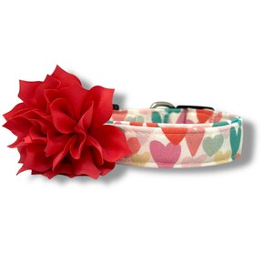 Valentine&#39;s Day Dog Collar, Colorful Heart Dog Collar with Flower, Dog Collar for Valentine&#39;s Day, Heart Dog Collar, Heart Dog Collar