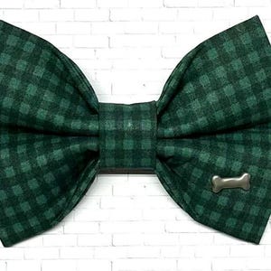 Dog Bow Tie, Bow Tie for Dog, Plaid Dog Bow Tie, Doggie Bow Tie, Dark Green Dog Bowtie, Dog Bow Tie
