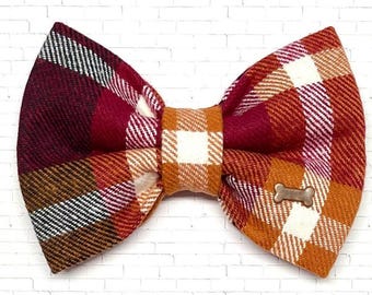 Fall Flannel Dog Bow Tie, Plaid Bow Tie for Dog, Fall Plaid Dog Bow Tie, Doggie Bow Tie, Bow Tie for Dog, Dog Bow Tie, Burgundy Dog Bowtie