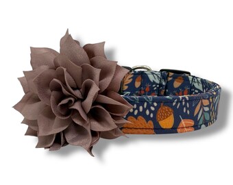 Fall Dog Collar, Fall Leaf Dog Collar with Flower, Thanksgiving Dog Collar, Harvest Collar, Autumn Dog Collar, Woodland Collar