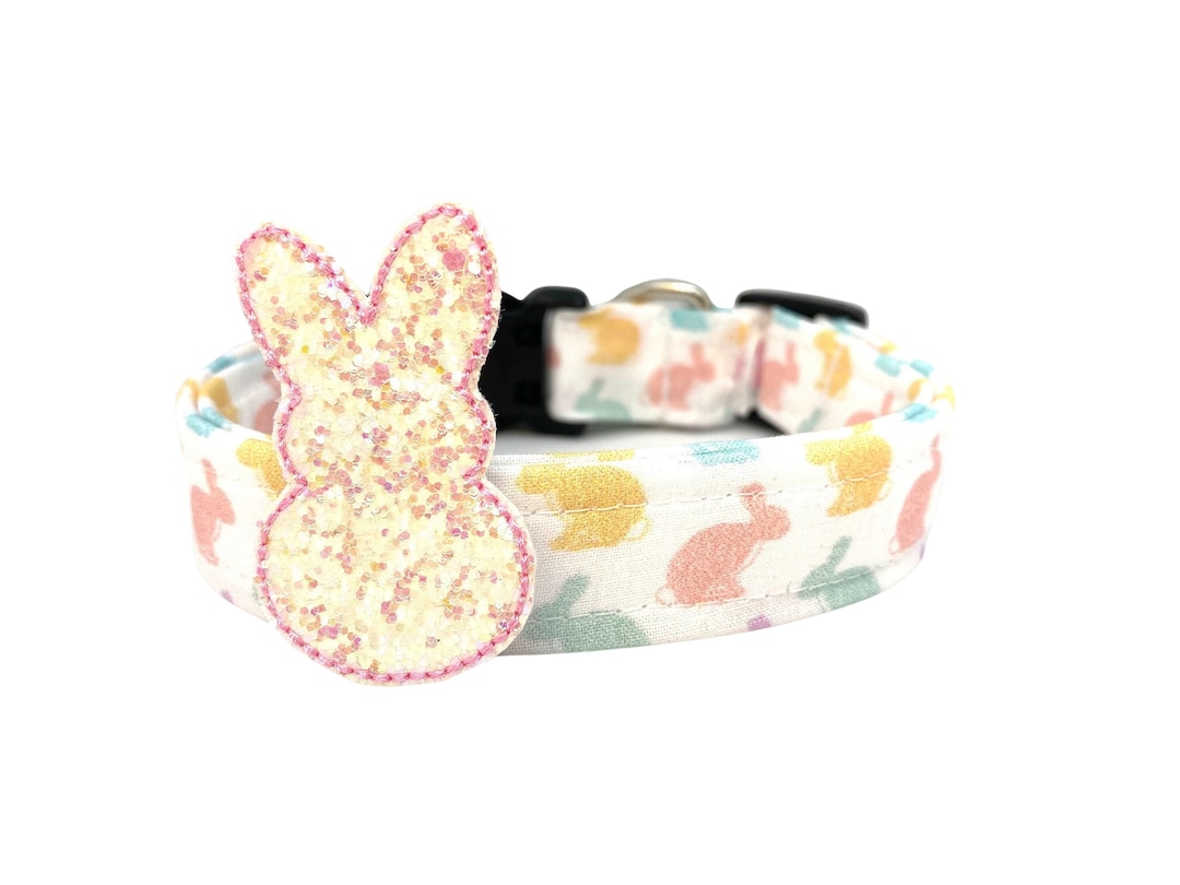 Dog Collar, Easter Dog Collar With Chunky Glitter Easter Bunny