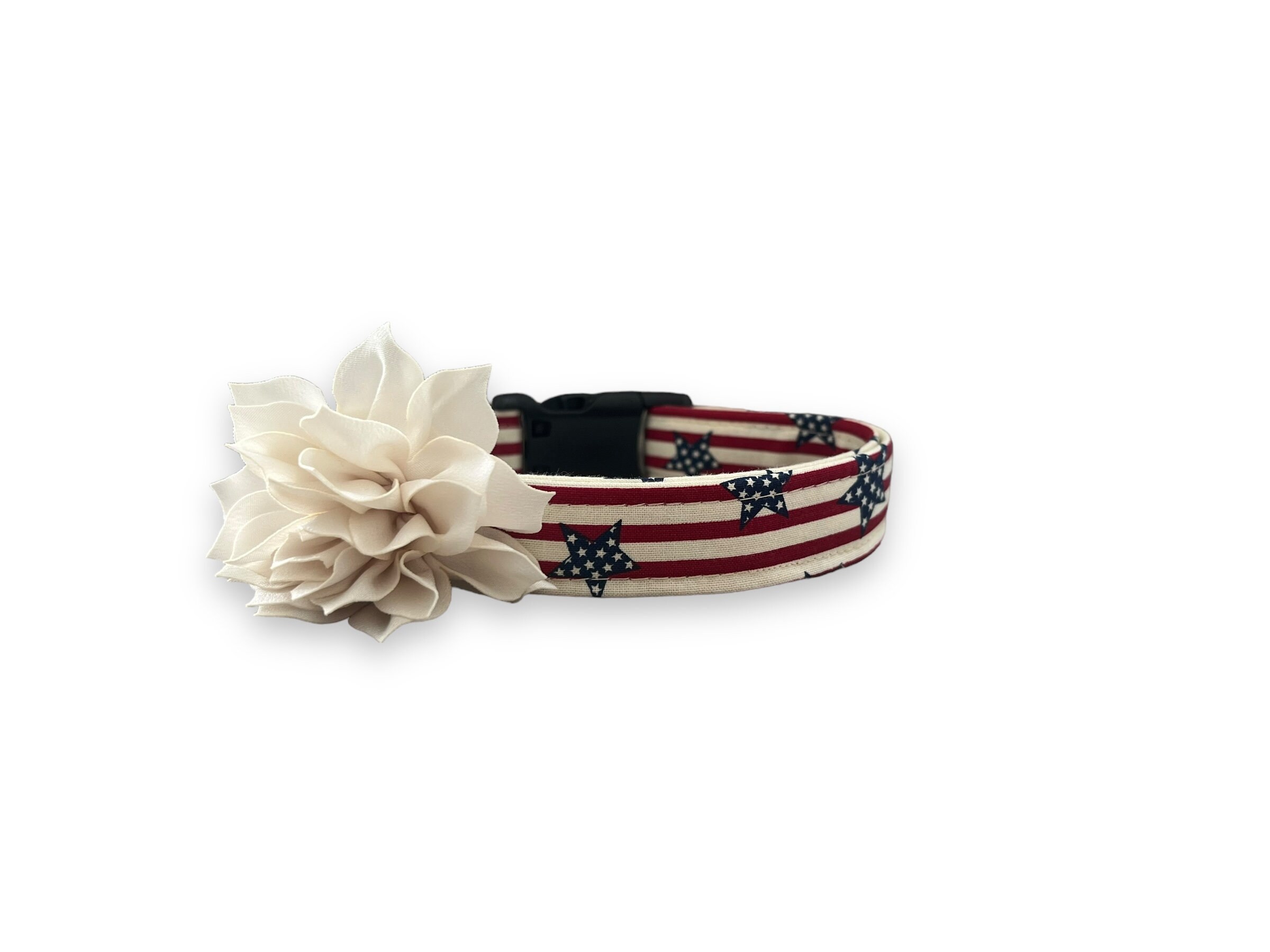 Patriotic Dog Collar, 4th of July Dog Collar, Stars and Stripes Patriotic Dog Collar with Flower, Stars & Stripes Dog Collar, America
