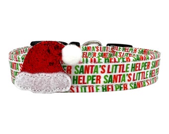 Christmas Santa's Little Helper Dog Collar with Santa Hat Collar Embellishment