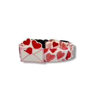 Valentine&#39;s Day Dog Collar, Watercolor Heart Dog Collar with Embellishment, Dog Collar for Valentine&#39;s Day, Heart Dog Collar, Red Hearts