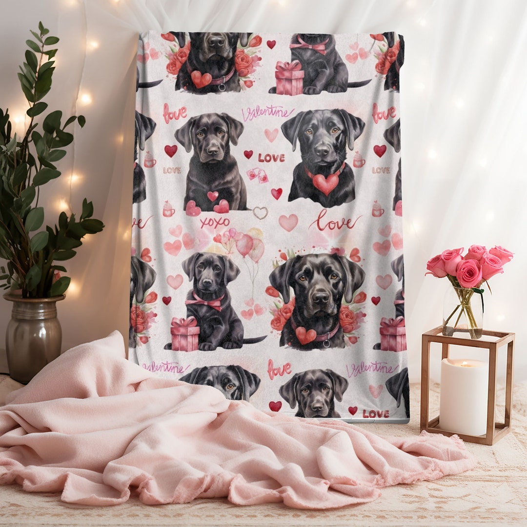 Black Lab Blanket, Valentine's Day Blanket, Black Lab Mom Gift, Dog Blanket, Dog Blanket for