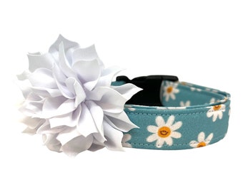 Daisy Dog Collar, Floral Dog Collar with Dog Collar Flower, Smiling Daisy Dog Collar, Spring Dog Collar, Blue Daisy Dog Collar