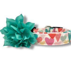 Valentine&#39;s Day Dog Collar, Colorful Heart Dog Collar with Flower, Dog Collar for Valentine&#39;s Day, Heart Dog Collar, Heart Dog Collar