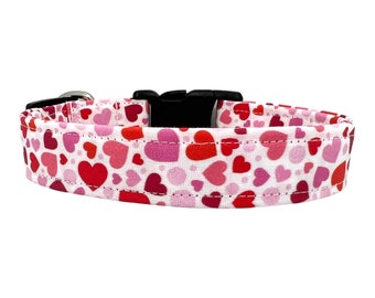 Valentine's Day Dog Collar, Heart Dog Collar, Dog Collar for Valentine's Day, Pink and Red Hearts, Heart Dog Collar, Dog Collar with Hearts