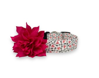 Valentine's Day Dog Collar, Heart and Arrow Dog Collar with Flower, Dog Collar Valentine's Day, Heart Dog Collar, Heart Dog Collar, Hearts