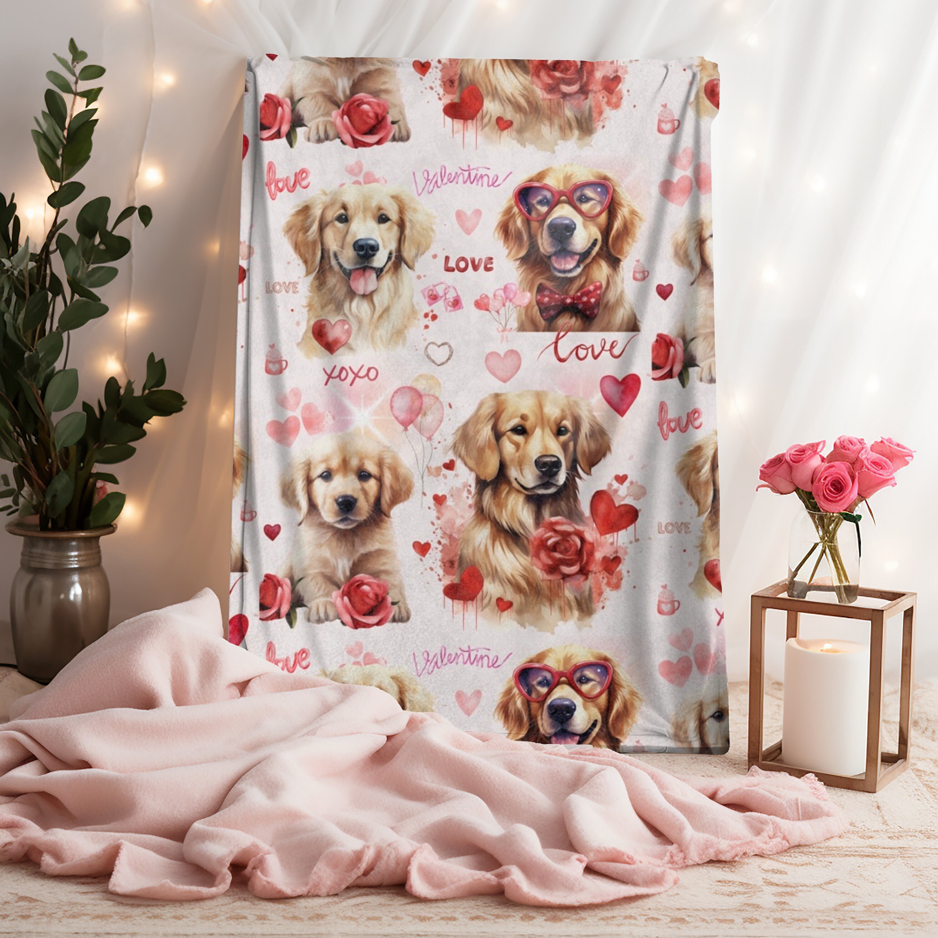 Golden Retriever Blanket Valentine s Day Blanket Golden Retriever Gift Dog Blanket Dog Blanket for Valentine s Day Velveteen Blanket Etsy