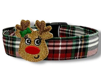 Christmas Plaid Dog Collar | Red Green Tartan Dog Collar with Embellishment | Winter Holiday Pet Collar | Christmas Plaid Dog Collar