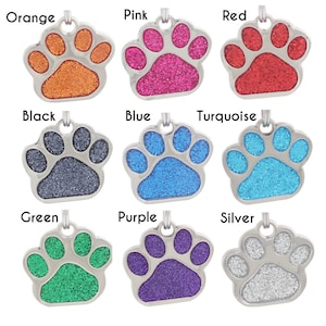 Dog Tag, Dog Name Tag, Dog Charm, Paw Print Dog Tag, Glitter Dog Tag, Personalized Dog Tag, Etched Glitter Paw Print Dog ID Tag