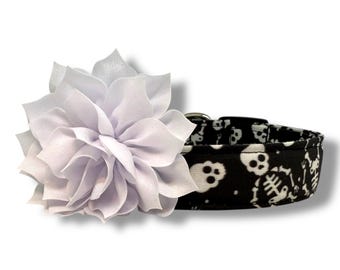 Halloween Dog Collar, Skeleton Dog Collar with Flower, Skull Dog Collar, Halloween Skeleton Dog Collar, Collar for Halloween, Halloween