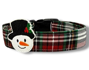 Christmas Plaid Dog Collar | Red Green Tartan Dog Collar with Embellishment | Winter Holiday Pet Collar | Christmas Plaid Dog Collar