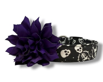 Halloween Dog Collar, Skeleton Dog Collar with Flower, Skull Dog Collar, Halloween Skeleton Dog Collar, Collar for Halloween, Halloween