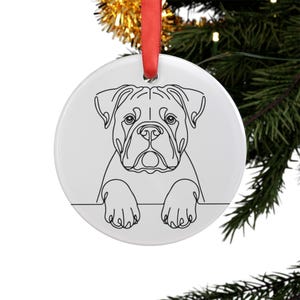 Bulldogge Weihnachtsschmuck, Bulldogge Hundeschmuck, Acryl Weihnachtsschmuck, Hundeornament mit Band, Hundeornament