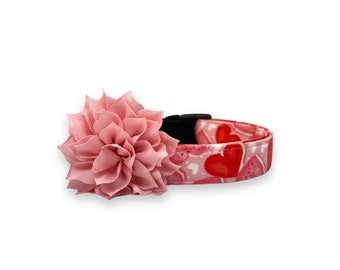 Valentine's Day Dog Collar, Heart Dog Collar with Flower, Dog Collar Valentine's Day, Macaroon Hearts Dog Collar, Heart Dog Collar, Hearts