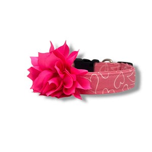 Valentine&#39;s Day Dog Collar, Heart Outline Dog Collar with Flower, Dog Collar for Valentine&#39;s Day, Heart Dog Collar, Pink Dog Collar