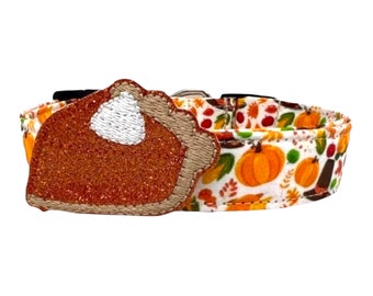 Thanksgiving Fall Harvest Dog Collar with a Pumpkin Pie Dog Collar Embellishment