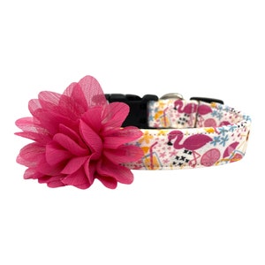 Dog Collar, Flamingo Dog Collar, Summer Flamingo Dog Collar with 3&quot; Pink Flower Embellishment, Dog Collar, Flamingo, Summer Dog Collar