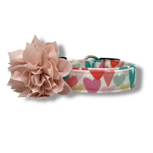 Valentine&#39;s Day Dog Collar, Colorful Heart Dog Collar with Flower, Dog Collar for Valentine&#39;s Day, Heart Dog Collar, Heart Dog Collar