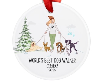 Adorno para paseador de perros, adorno personalizado para paseador de perros, regalo para paseador de perros, regalo de Navidad para paseador de perros, el mejor paseador de perros