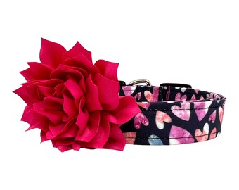 Valentine's Day Heart Dog Collar with Dog Collar Flower