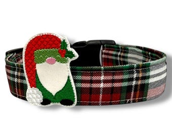 Christmas Plaid Dog Collar | Red Green Tartan Dog Collar with Embellishment | Winter Holiday Pet Collar | Christmas Plaid Dog Collar