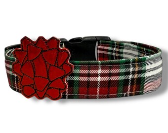 Christmas Plaid Dog Collar | Red Green Tartan Dog Collar with Embellishment | Winter Holiday Pet Collar | Christmas Plaid Dog Collar