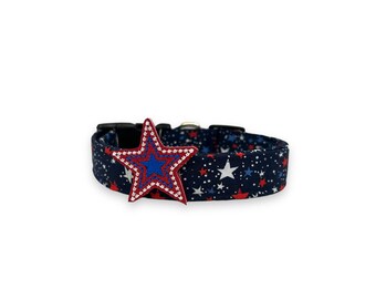 Patriotic Dog Collar, 4th of July Dog Collar, Patriotic Stars Dog Collar with Embellishment, Star Dog Collar, Dog Collar with Stars