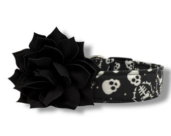 Halloween Dog Collar, Skeleton Dog Collar with Flower, Skull Dog Collar, Halloween Skeleton Dog Collar, Collar for Halloween, Halloween