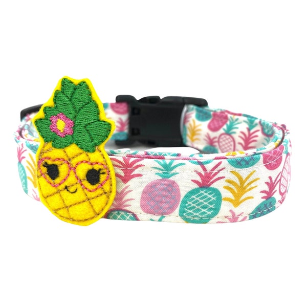 Dog Collar, Coral Pineapple Collar with Pineapple Embellishment, Golden Pineapple Collar, Summer Dog Collar, Handmade Dog Collar, Pineapple