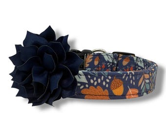 Fall Dog Collar, Fall Leaf Dog Collar with Flower, Thanksgiving Dog Collar, Harvest Collar, Autumn Dog Collar, Woodland Collar