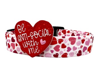 Valentine's Day Heart Dog Collar with Anti-Social Heart Dog Collar Embellishment