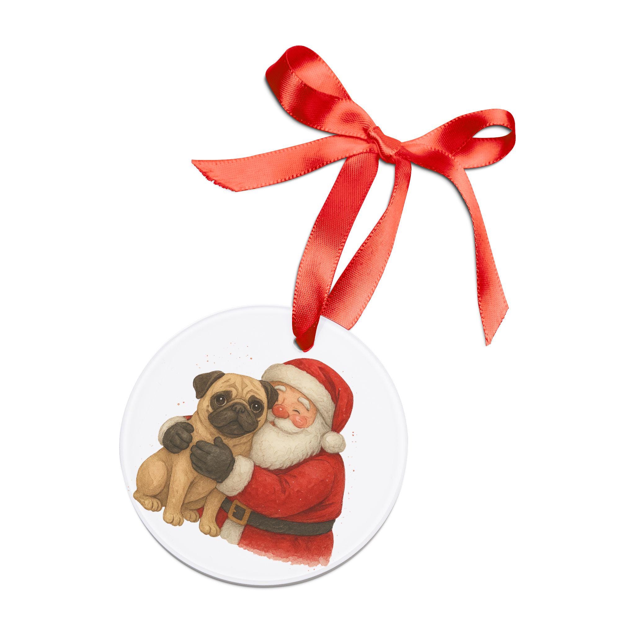 パグのクリスマスオーナメント、サンタと犬のオーナメント、クリスマス