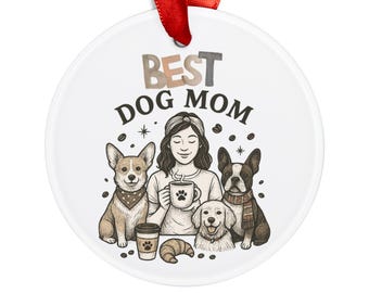 Best Dog Mom Acrylic Ornament with Ribbon, Pet Lover Gift, Holiday Decoration, Dog Mom Christmas Gift, Customizable Ornament