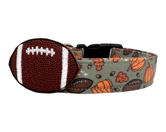 Football & Pumpkin Dog Collar with Football Dog Collar Embellishment