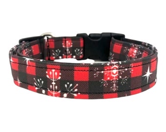 Christmas Snowflake Buffalo Plaid Dog Collar