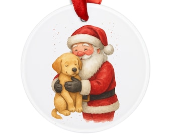 Adorno navideño de Labrador amarillo, adorno de Papá Noel y perro, adorno navideño de Labrador amarillo, adorno navideño de Papá Noel, adorno de Labrador amarillo