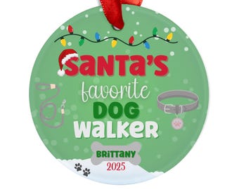 Personalized Dog Walker Christmas Ornament | Dog Walker Tree Ornament | Round Ornament with Red Satin Ribbon | Holiday Gift for Dog Walker