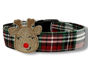 Christmas Plaid Dog Collar | Red Green Tartan Dog Collar with Embellishment | Winter Holiday Pet Collar | Christmas Plaid Dog Collar