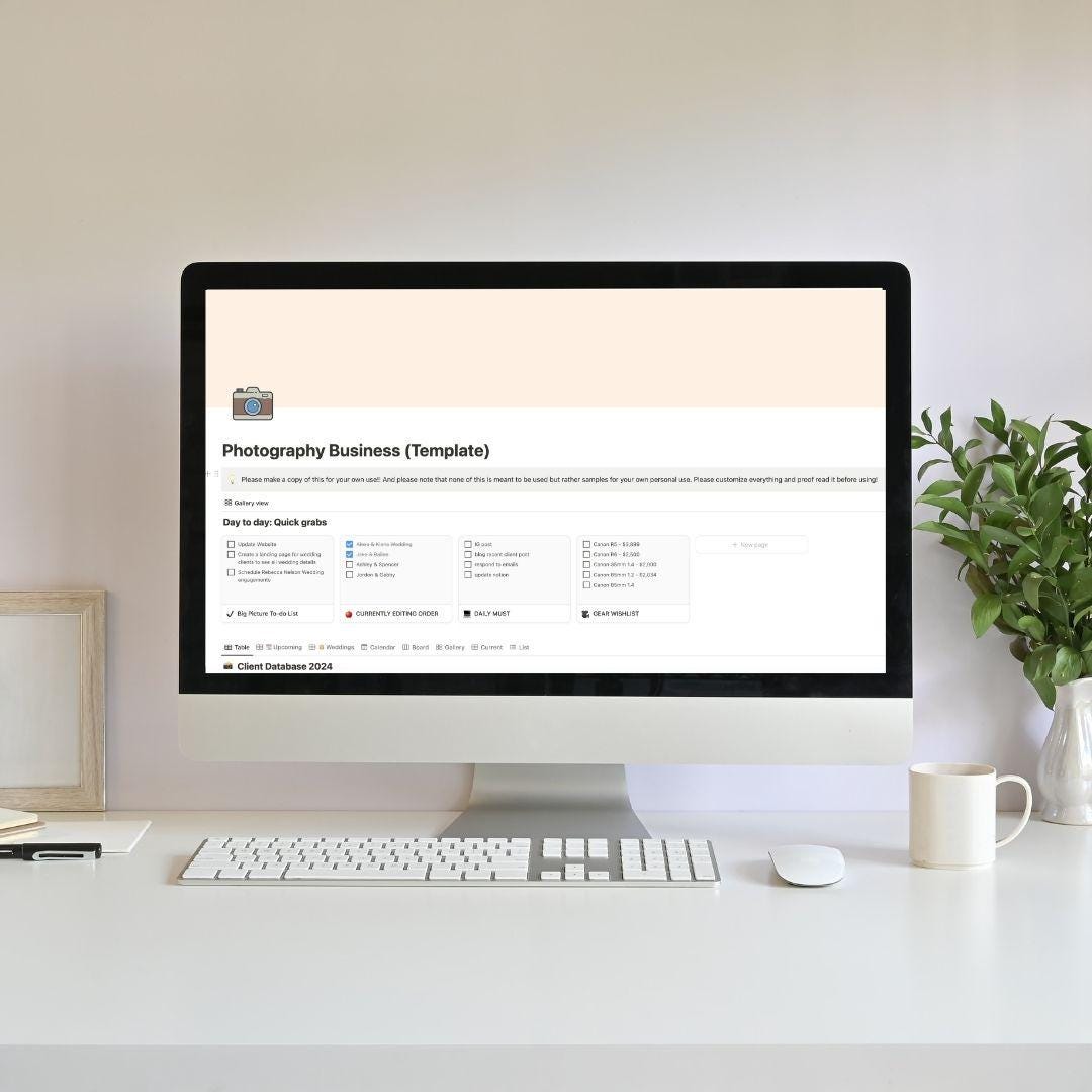 Wedding Photographer Organization (notion Template), Notion Portrait ...